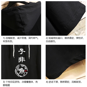 LD54070-P45 连帽短袖t恤男大码胖子带帽五分袖中袖 砖墙挂拍图片