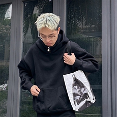 抖音得物高品质25秋冬美式高街宽松结构款假两件连帽卫衣外套W99，男装卫衣，电商A486-1