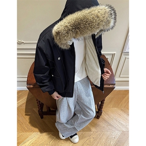 现货重磅boxy短款棉衣座山雕大毛毛领男女棉服水洗工装厚外套图片