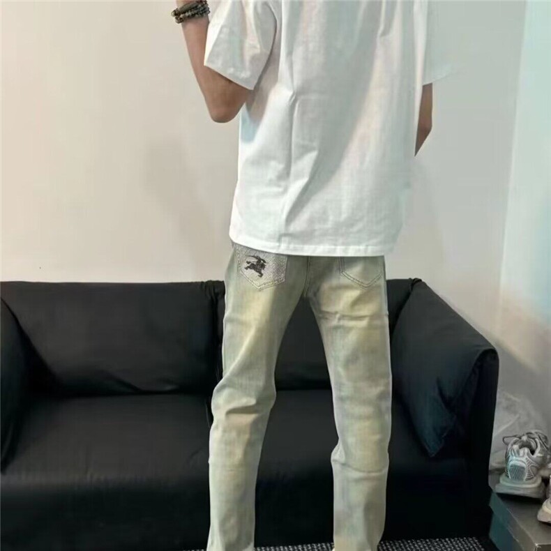 网红新款修身牛仔裤男韩版水洗黄泥做旧小直筒小脚社会长青年裤子,男装休闲裤,星座506A