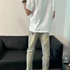 网红新款修身牛仔裤男韩版水洗黄泥做旧小直筒小脚社会长青年裤子，男装休闲裤，星座506A