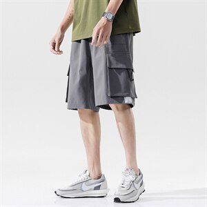 2021夏季新无影墙日系大码男工装大口袋反光休闲裤短裤K2030-P40图片