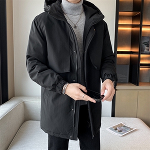 连帽中长款时尚修身男士纯色情侣学生高级感面料 主推款现货图片
