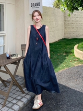 法式气质牛仔背心连衣裙女2025新款夏季氛围感甜美休闲高级感长裙，女装连衣裙，2C087