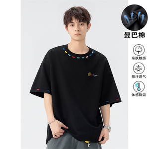 特批P30无差价25夏季曼巴棉撞色潮流彩色刺绣大码短袖T恤男T5371图片