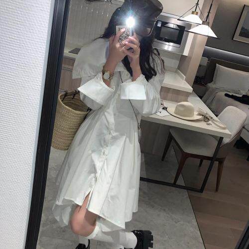 不对称领衬衫裙，女装衬衫，XTZ style