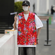 MJ03大花休闲男士风盘扣马甲大码花坎肩团队服喜庆婚礼服潮男，男装背心/马甲，星座115A(原星座507）