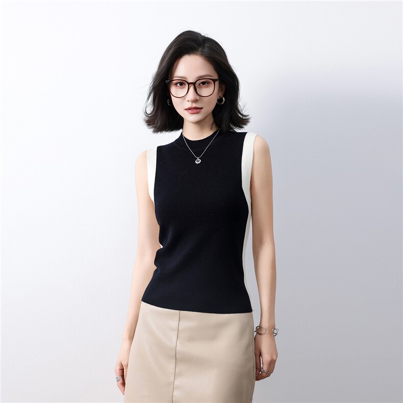 秋季新款纯色针织圆领无袖背心时尚百搭，女装羊毛衫，庆大羊绒