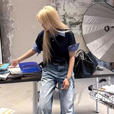 得物抖音高品质二开夏季美式潮牌高街假两件格子衬衣翻领短袖T恤，男装T恤，电商A486