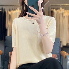纯棉桂花针带兜圆领短袖女，女装T恤，贵皇网供仓