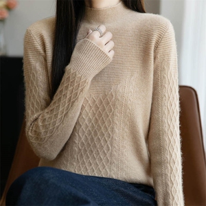秋冬新款羊毛衫女半高领加厚扭花长袖毛衣韩版羊绒衫内搭打底衫图片