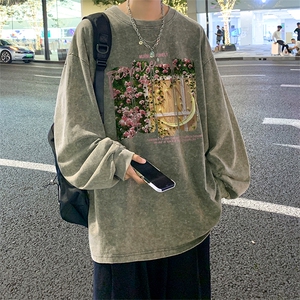 直播品质 重磅纯棉 美式蜡染水洗做旧潮牌宽松长袖t恤 CT365特P38图片