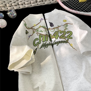 250克重磅砂洗20万针荧光线刺绣天丝棉冰丝短袖T恤JF217特P48控89图片