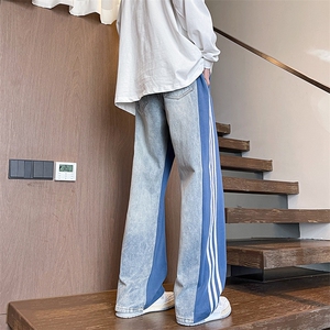 8XL-M特大码2024高级感小众牛仔裤长裤高街美式拼接休闲裤K959P78图片