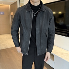 2025秋冬老钱风男士加绒皮衣翻领高品质短款风衣PY61-P120，男装风衣，电商B278