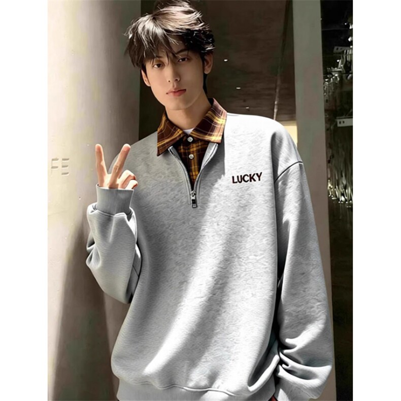 拼接假两件卫衣男款冬季半拉链上衣潮牌衬衫领polo衫TWW19,男装衬衫,星座1116A（原606A-3）