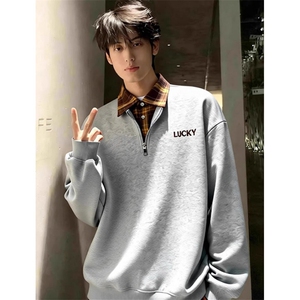 拼接假两件卫衣男款冬季半拉链上衣潮牌衬衫领polo衫 TWW19图片