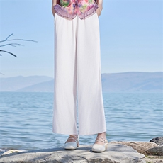 2026年春季阔腿裤文艺风中腰亚麻棉，女装休闲裤，江南依恋