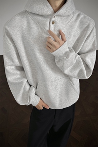 重磅全棉450克双排扣连帽卫衣纯色短宽套头外套男上衣 RH5343-P47图片