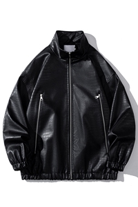 白底立领鳄鱼纹双侧金属拉链大口袋设计夹克男JK77760P85控118图片