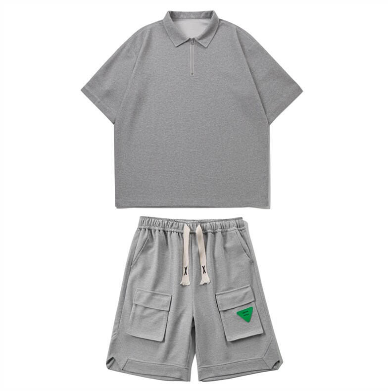 TZ67570/P60夏季新款华夫格套装男T恤Polo衫男短裤宽松两件套男装,男装牛仔裤,电商A141