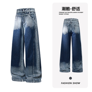 龙叨叨 美式ins高街暗黑宽松直筒牛仔裤 LK25521-特P45控78图片