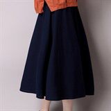 纯色麻中腰2021年夏季中裙褶皱半身裙，女装半身裙，独衣靓