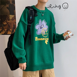1港风圆领中性情侣潮流大码M-5XL印花加厚毛衣男7676P48加绒P55图片