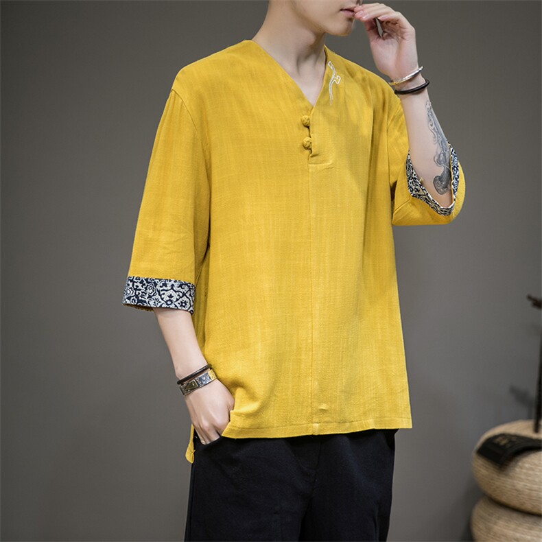夏季短袖t恤男复古印花刺绣大码宽松风半袖上衣薄款打底衫,男装T恤,电商A011（原4039）