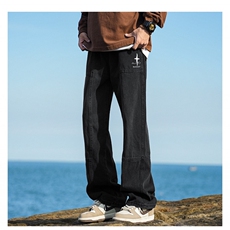 GN6101P45美式拼接水洗工装牛仔裤男春秋夏宽松直筒阔腿休闲长裤，男装牛仔裤，星座1108-5