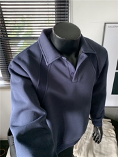 WY803-尺码M-3XL-P38-美式解构拼接POLO领卫衣宽松休闲情侣上衣，男装Polo衫，星座1811B