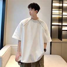 1港风美式双拉链设计T恤大码M-5XL情侣短袖T恤男DT77098P40控58，男装T恤，星座226-2