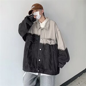 渐变扎染牛仔外套男春秋原宿风休闲宽松工装夹克潮上衣 W5244-P58图片