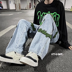 潮直筒裤牛仔裤男街头hiphop高街vibe洗水阔腿裤嘻哈K1061-P52，男装牛仔裤，星座412-3