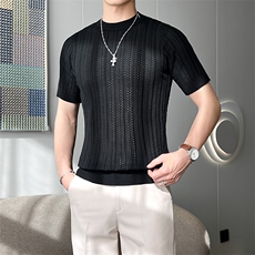 短袖男夏季薄款针织圆领T恤休闲纹理透气衫上衣T095-P45，男装T恤，星座308B-2