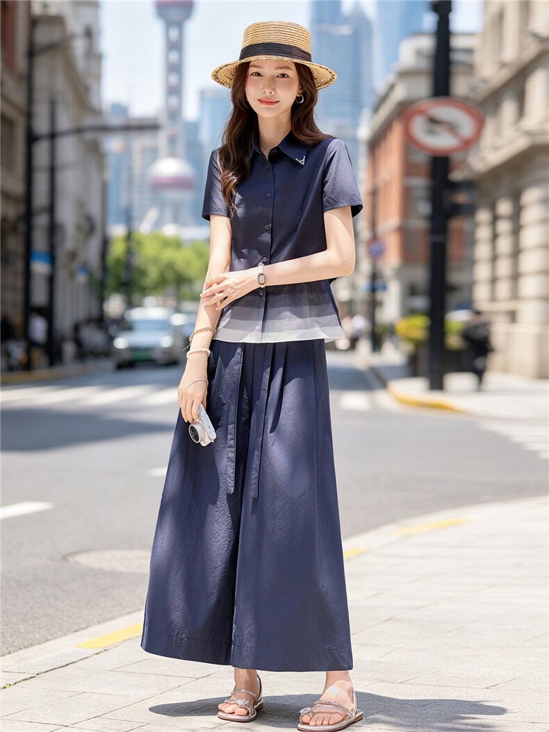 气质大方得体裙裤套装女2026夏新款时尚减龄拼接职场风两件套,女装套装/套裙,水衣源