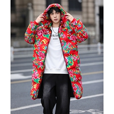 N2中长款可脱鞋帽男女大码新中式团队表演出汉服潮花棉袄上款差价，男装棉衣，星座115A(原星座507）
