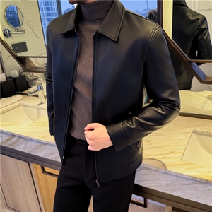 加厚加棉~高级感机车皮衣外套男修身保暖翻领PU皮夹克JM6806-P98图片