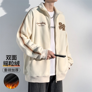 2023冬新款港风加绒加厚个性毛巾绣摇粒绒开衫连帽卫衣 23153-P65图片