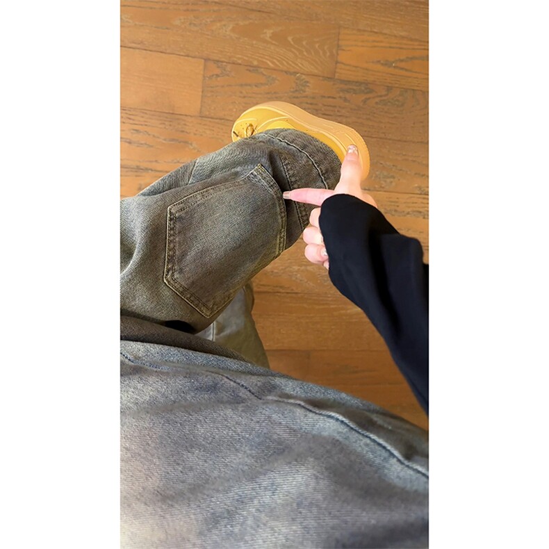 秋冬新款设计感脏脏水洗牛仔裤男美式复古直筒裤子-A1431P55控88图片