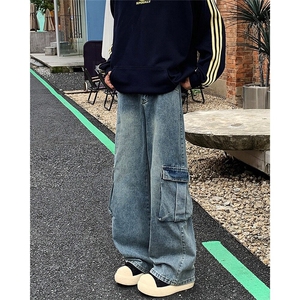 美式大口袋工装牛仔裤男春冬潮牌宽松休闲百搭直筒裤子RK2360-P53图片