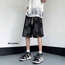 美式ins高街牛仔短裤小众百搭拼接渐变牛仔裤K2309-P35控58，男装牛仔裤，电商A062