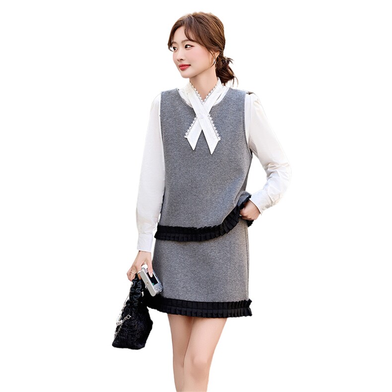 时尚休闲套装女2025年新款无袖坎肩上衣短裙两件套女春季,女装套装/套裙,采品优优