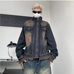 美式复古vintage牛仔外套男款高级感炸街牛仔衬衣翻领工装夹克秋图片