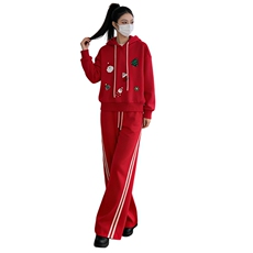 简约时尚休闲套装女秋冬款洋气减龄卡通印花长袖卫衣直筒裤两件套，女装套装/套裙，2C310