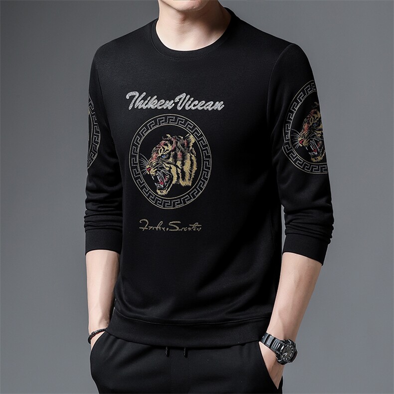 2023新款中年男士长袖t恤圆领印花时尚潮流秋季男土宽松卫衣，男装卫衣，电商B212（原钱塘6029）