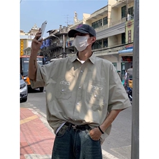 夏季新款日系复古cityboy短袖工装衬衫男宽松情侣休闲印花衬衣男，男装T恤，星座506A