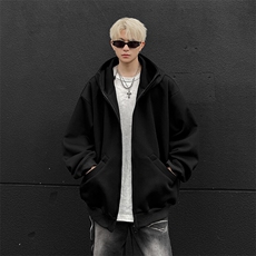 WY607-P55秋冬美式重磅cleanfit慵懒风连帽卫衣外套，男装卫衣，星座1503