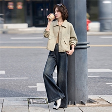 海宁皮衣女短款26年春秋新款皮夹克高级感气质小个子减龄外套，女装皮衣，江南女神