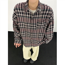 现货~磨毛加厚格子大码长袖衬衫C5893/特P25红色8，男装衬衫，电商A094
